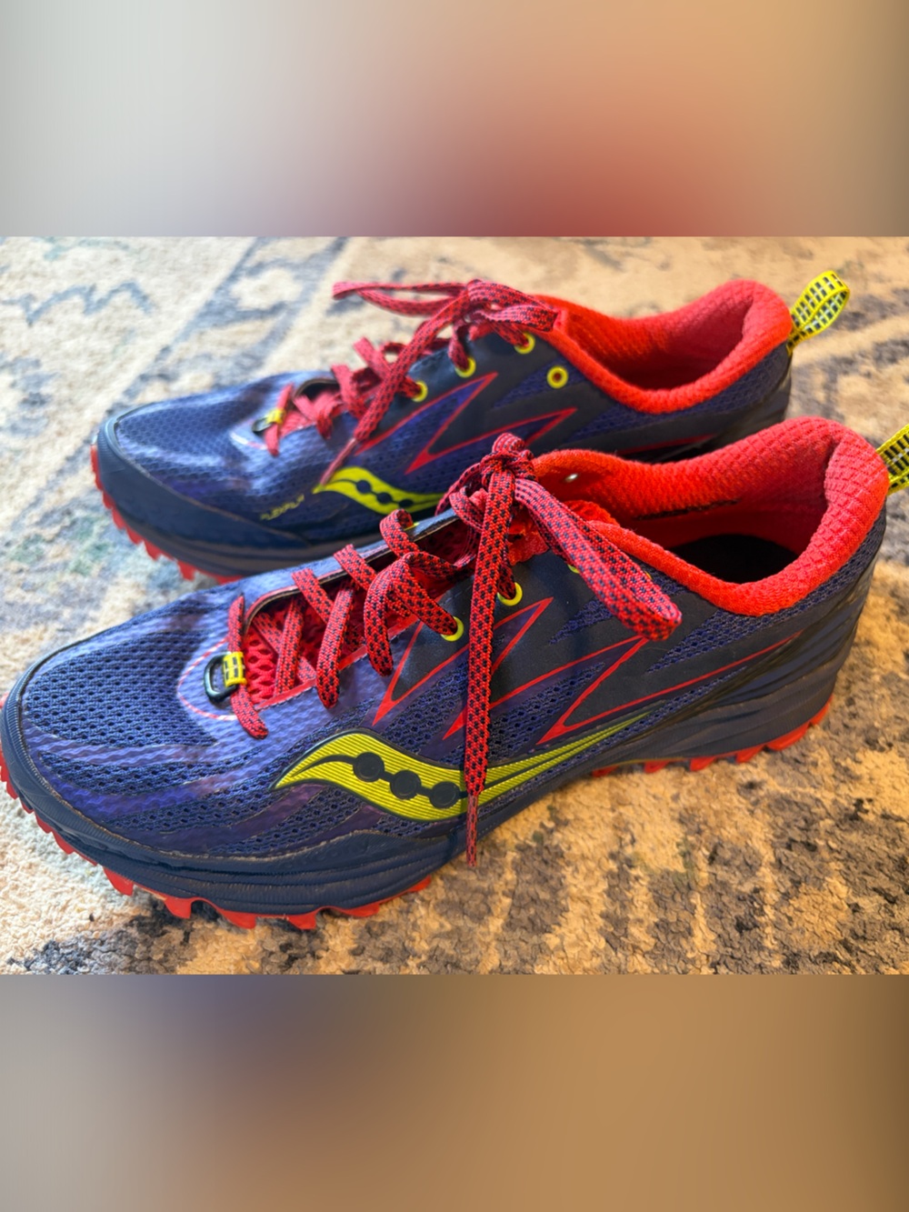 Saucony Peregrine 5 Trail Running Sneakers Purple, Red Laces and Yellow Accents